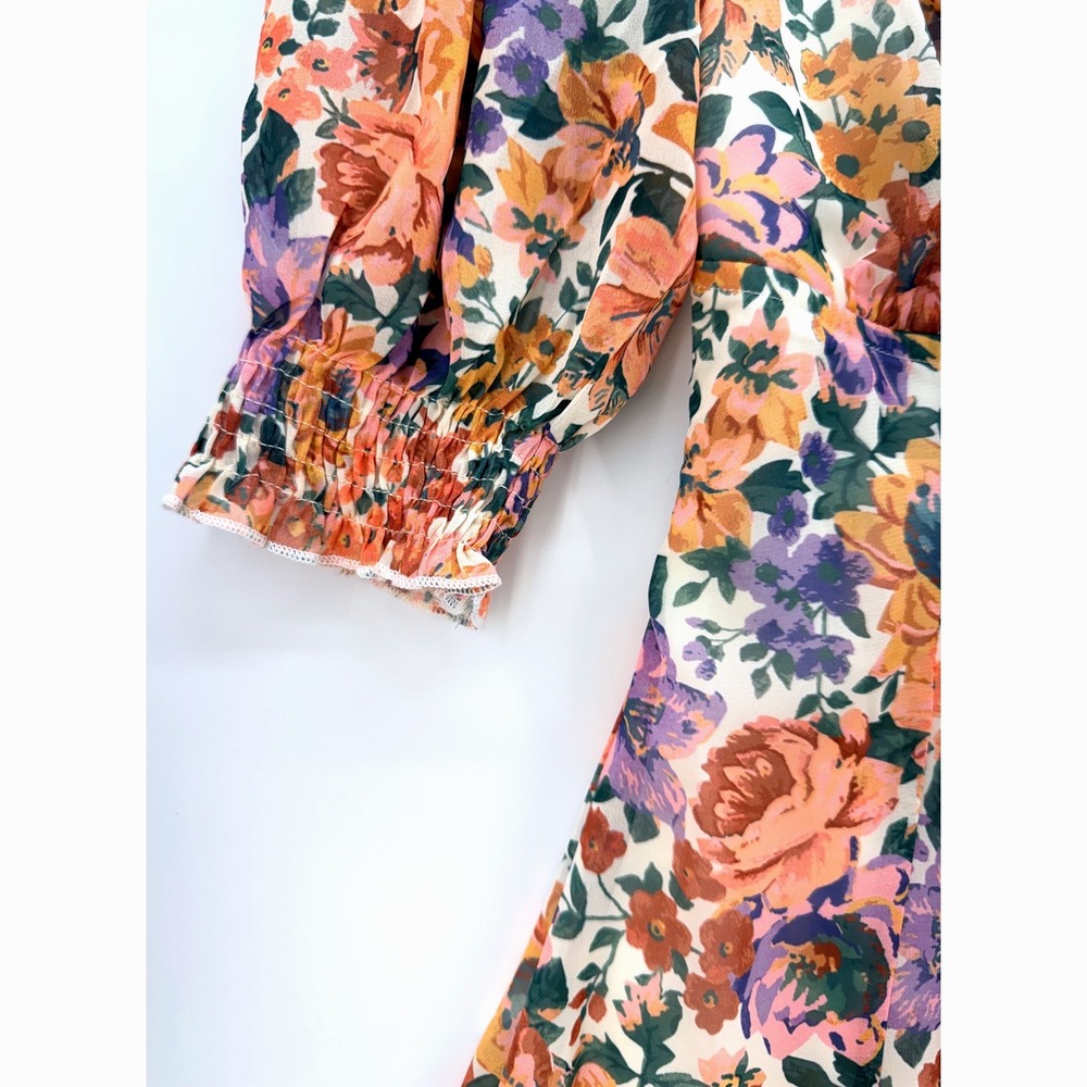 Showpo Floral Puff Sleeve Cut Out Mini Dress Sz US 2 Garden Party Euro Summer - Picture 5 of 10